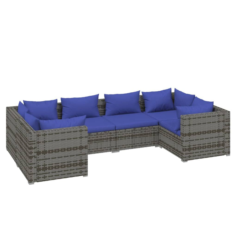 6-delige Loungeset met kussens poly rattan grijs MeubelReus