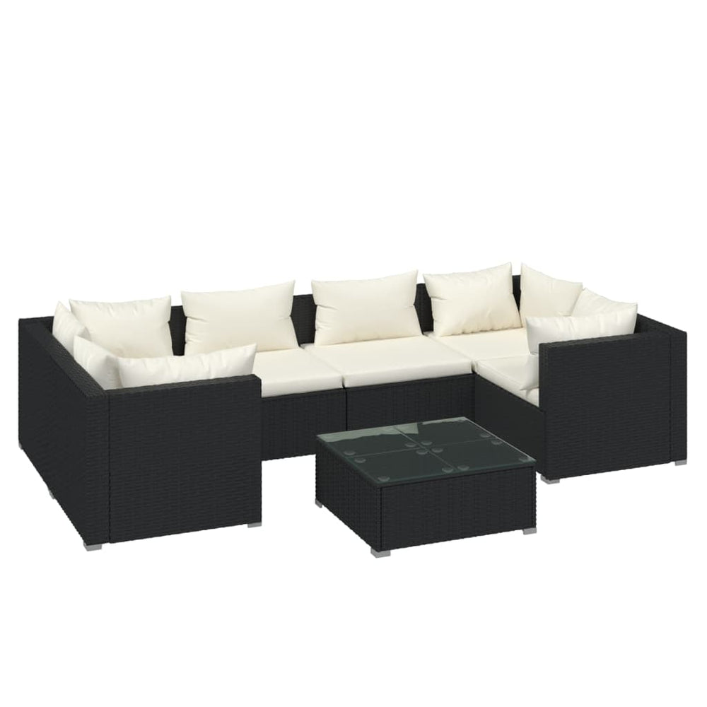 7-delige Loungeset met kussens poly rattan zwart MeubelReus