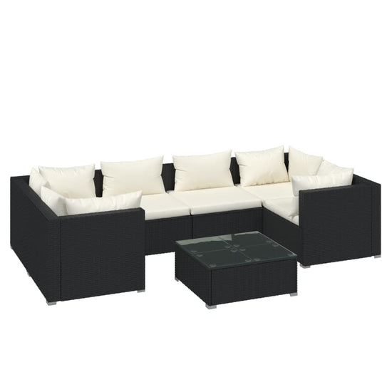 7-delige Loungeset met kussens poly rattan zwart MeubelReus