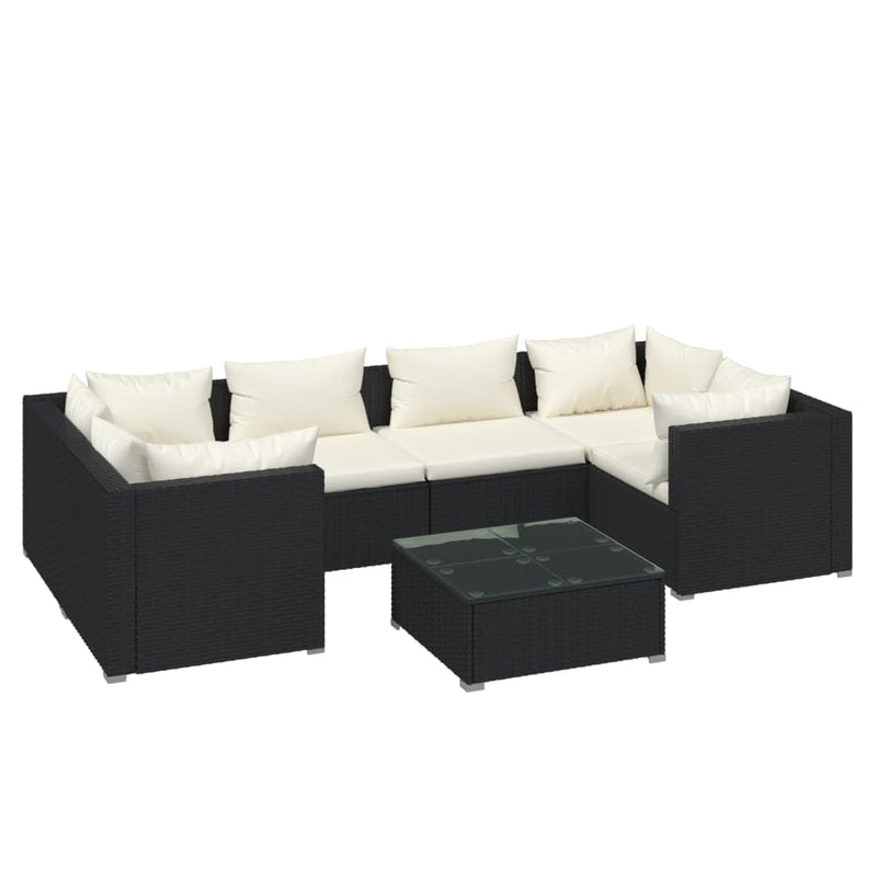 7-delige Loungeset met kussens poly rattan zwart MeubelReus