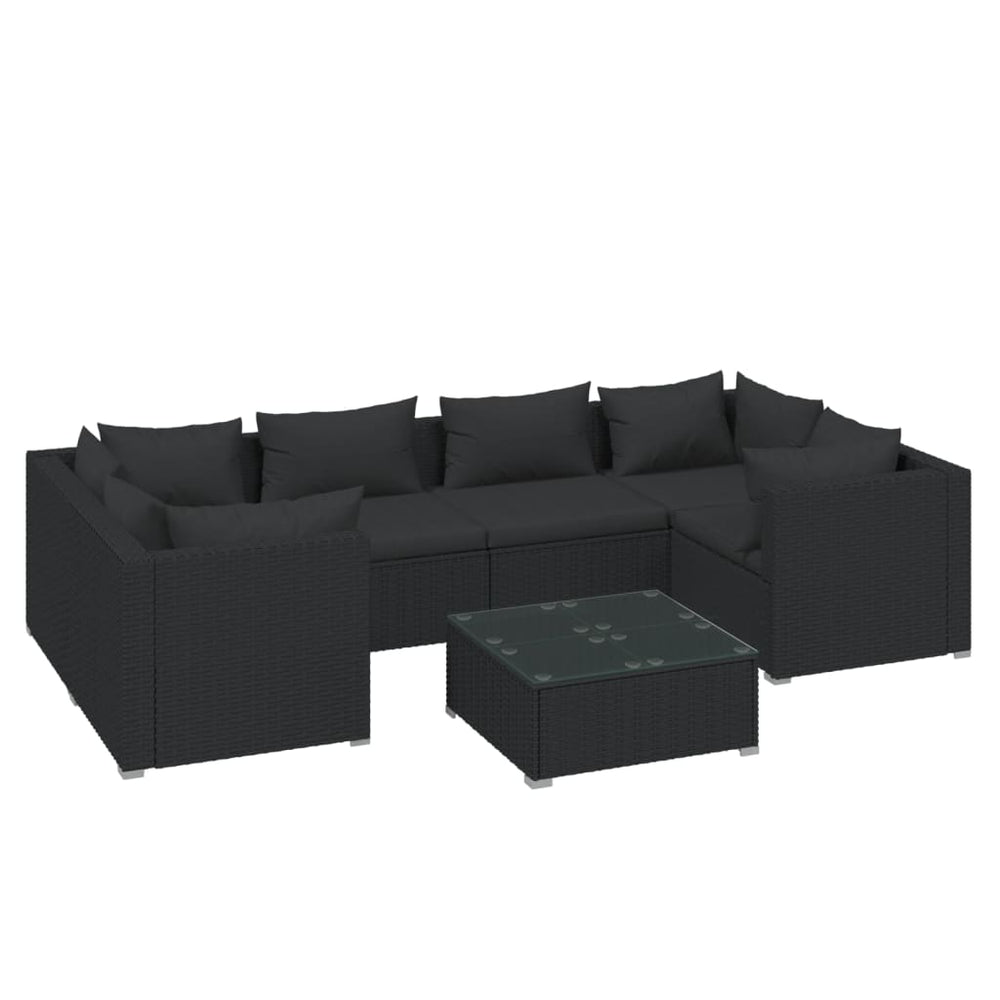 7-delige Loungeset met kussens poly rattan zwart MeubelReus