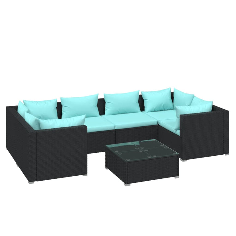 7-delige Loungeset met kussens poly rattan zwart MeubelReus