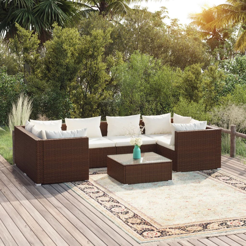 7-delige Loungeset met kussens poly rattan bruin MeubelReus