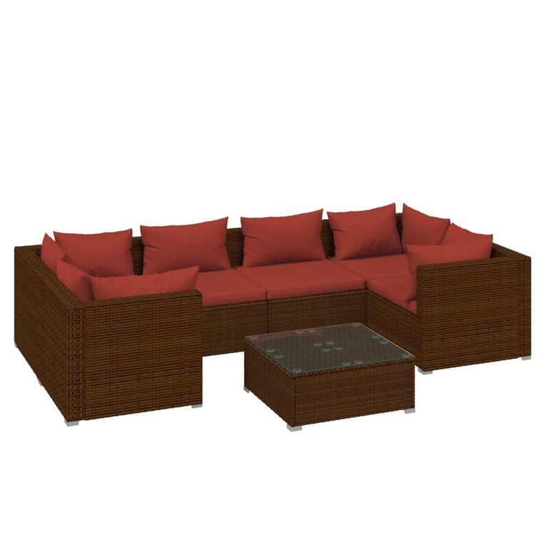 7-delige Loungeset met kussens poly rattan bruin MeubelReus