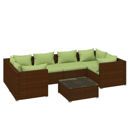 7-delige Loungeset met kussens poly rattan bruin MeubelReus