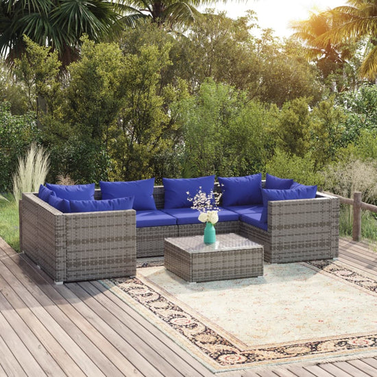 7-delige Loungeset met kussens poly rattan grijs MeubelReus