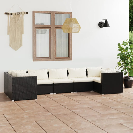 7-delige Loungeset met kussens poly rattan zwart MeubelReus