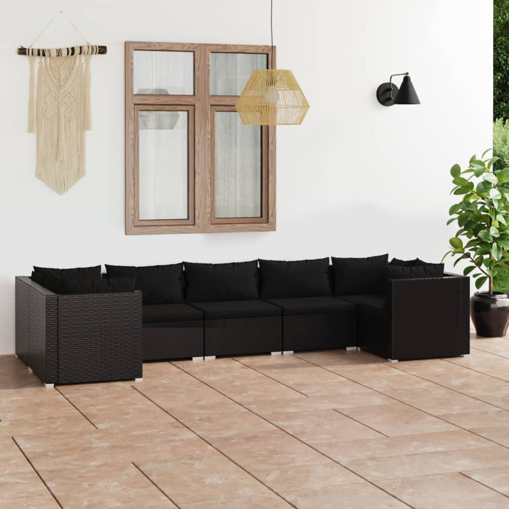 7-delige Loungeset met kussens poly rattan zwart MeubelReus