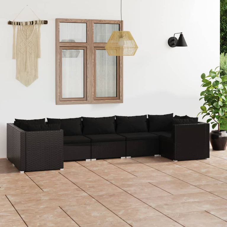 7-delige Loungeset met kussens poly rattan zwart MeubelReus