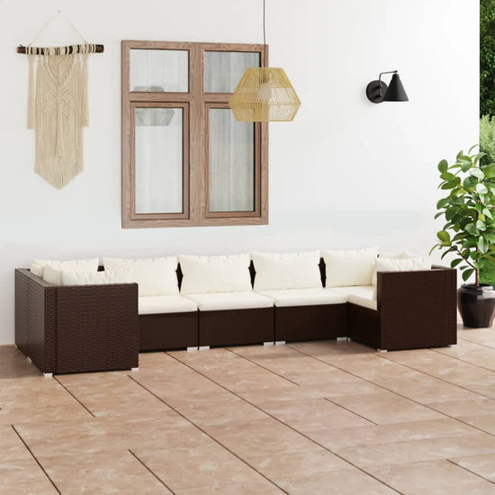 7-delige Loungeset met kussens poly rattan bruin MeubelReus