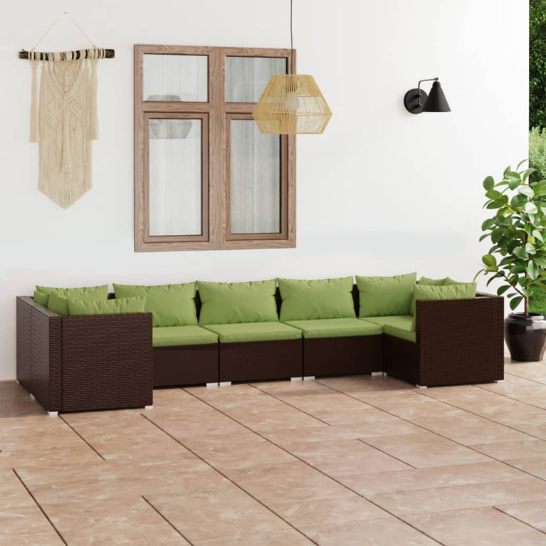 7-delige Loungeset met kussens poly rattan bruin MeubelReus