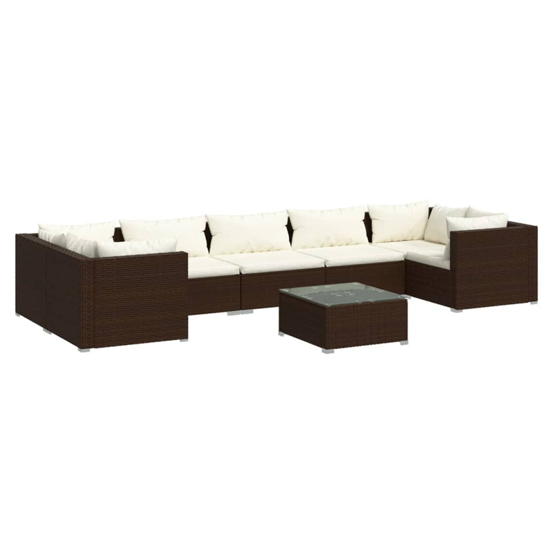 8-delige Loungeset met kussens poly rattan bruin