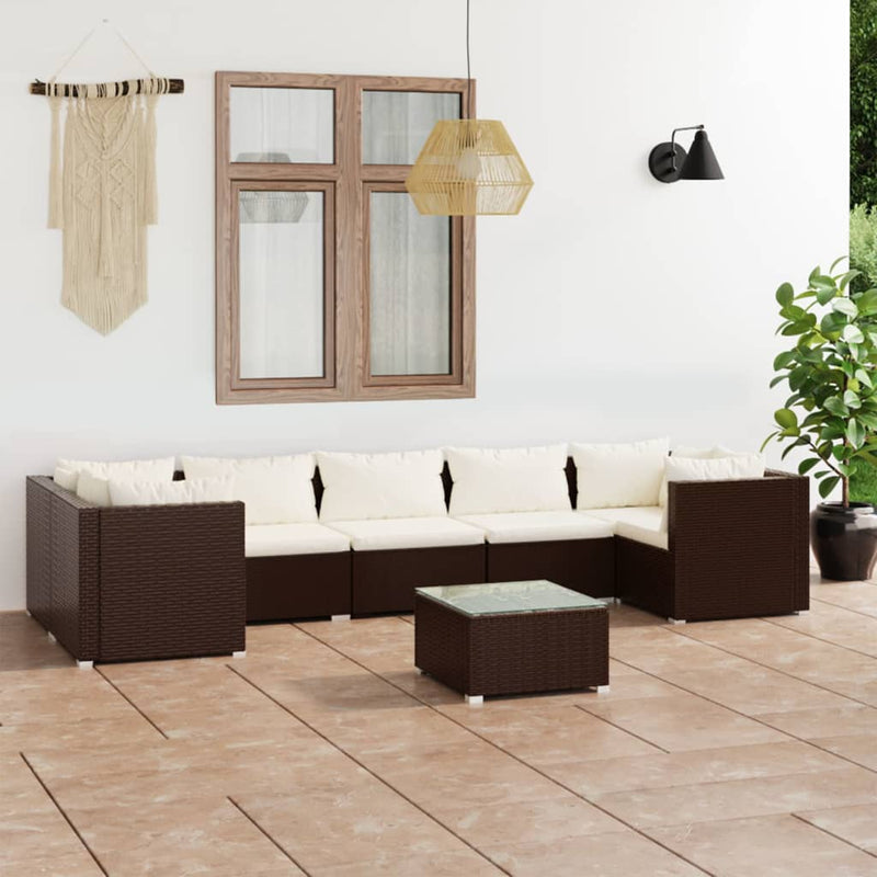 8-delige Loungeset met kussens poly rattan bruin