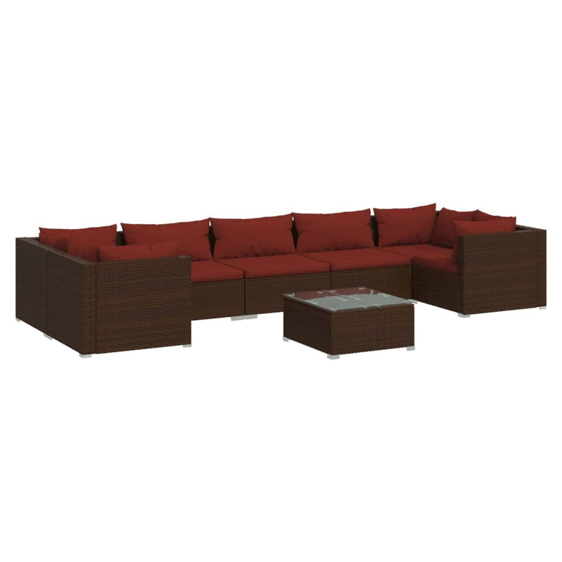 8-delige Loungeset met kussens poly rattan bruin
