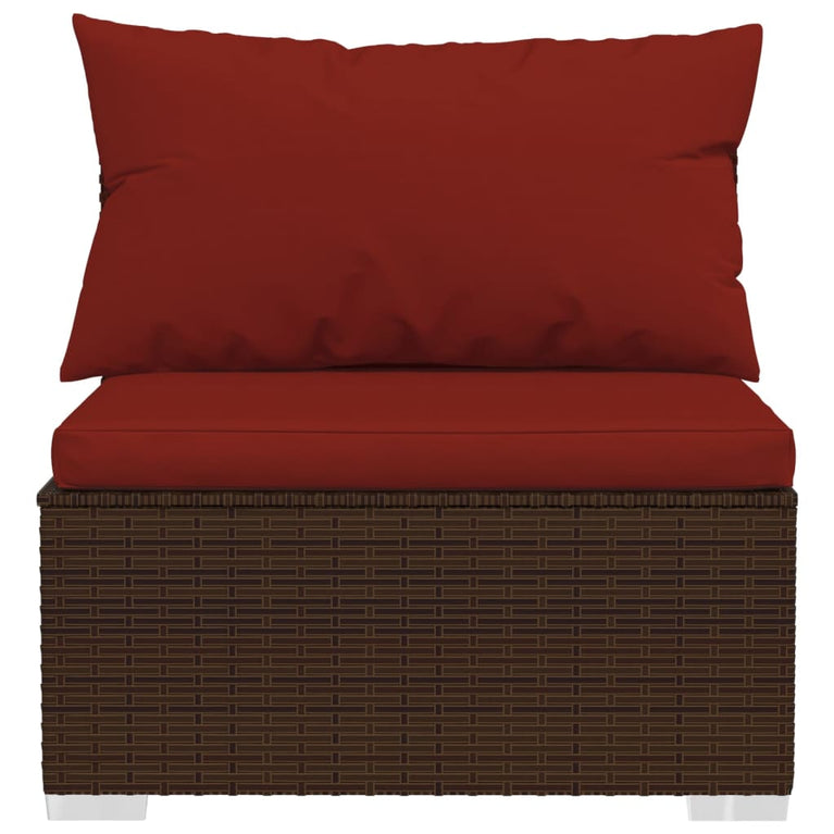 8-delige Loungeset met kussens poly rattan bruin