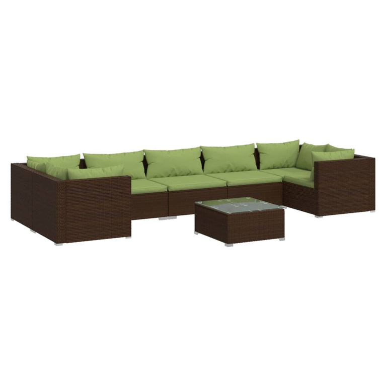8-delige Loungeset met kussens poly rattan bruin
