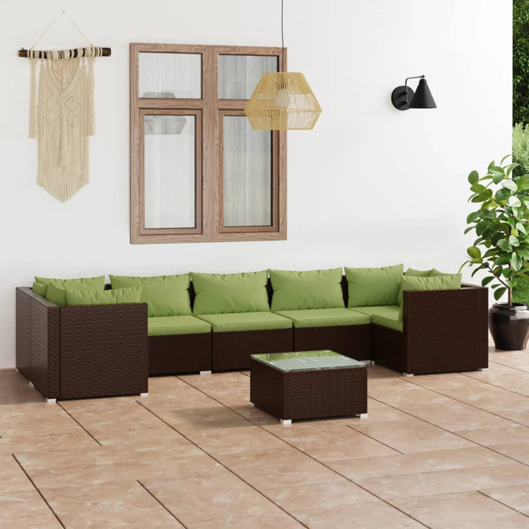 8-delige Loungeset met kussens poly rattan bruin