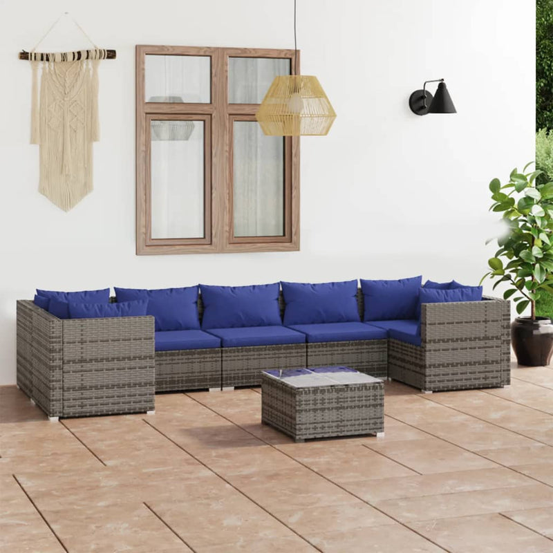 8-delige Loungeset met kussens poly rattan grijs