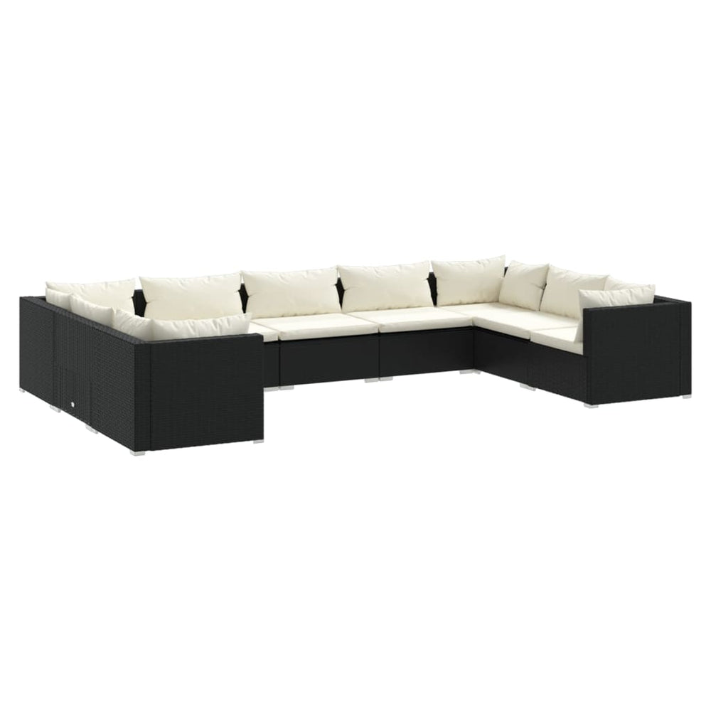 9-delige Loungeset met kussens poly rattan zwart MeubelReus