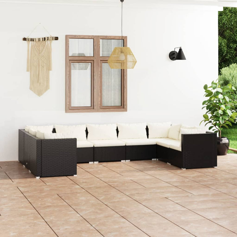 9-delige Loungeset met kussens poly rattan zwart MeubelReus