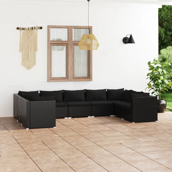 9-delige Loungeset met kussens poly rattan zwart MeubelReus