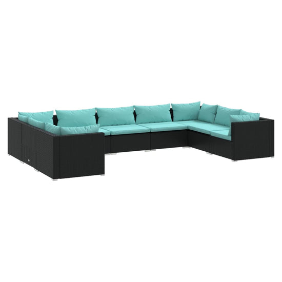 9-delige Loungeset met kussens poly rattan zwart MeubelReus