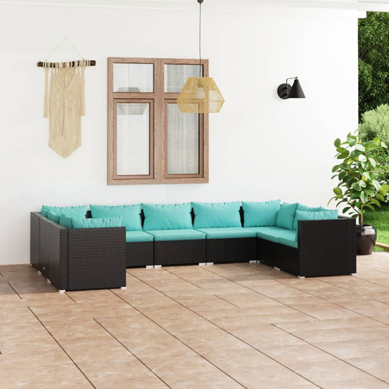9-delige Loungeset met kussens poly rattan zwart MeubelReus