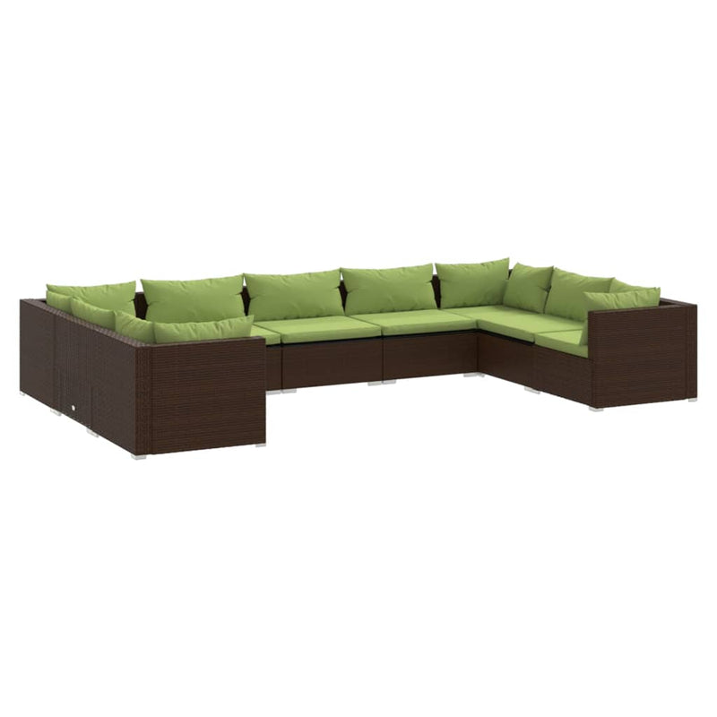 9-delige Loungeset met kussens poly rattan bruin MeubelReus