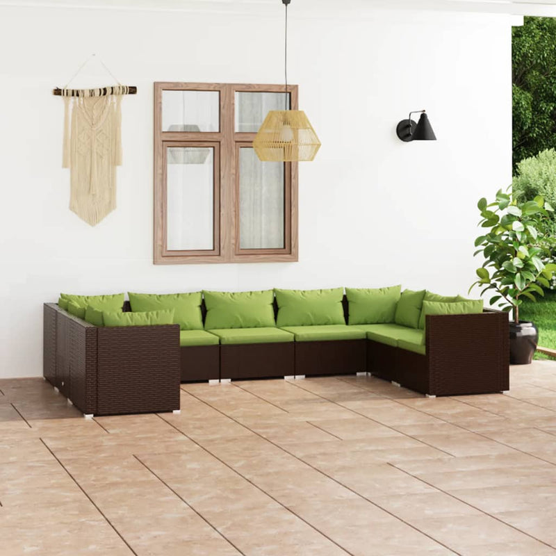 9-delige Loungeset met kussens poly rattan bruin MeubelReus