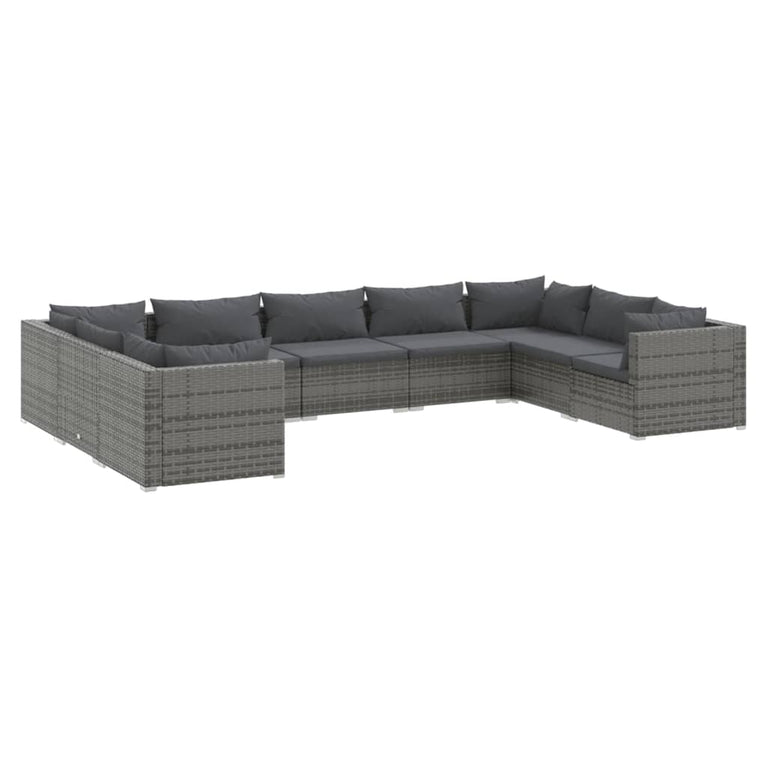9-delige Loungeset met kussens poly rattan grijs MeubelReus
