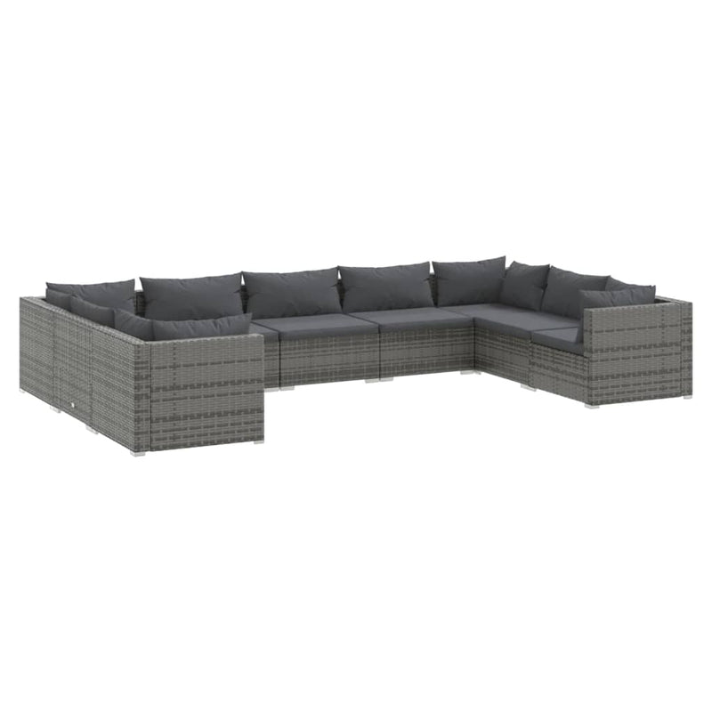 9-delige Loungeset met kussens poly rattan grijs MeubelReus