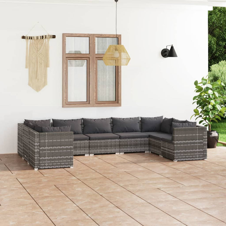 9-delige Loungeset met kussens poly rattan grijs MeubelReus