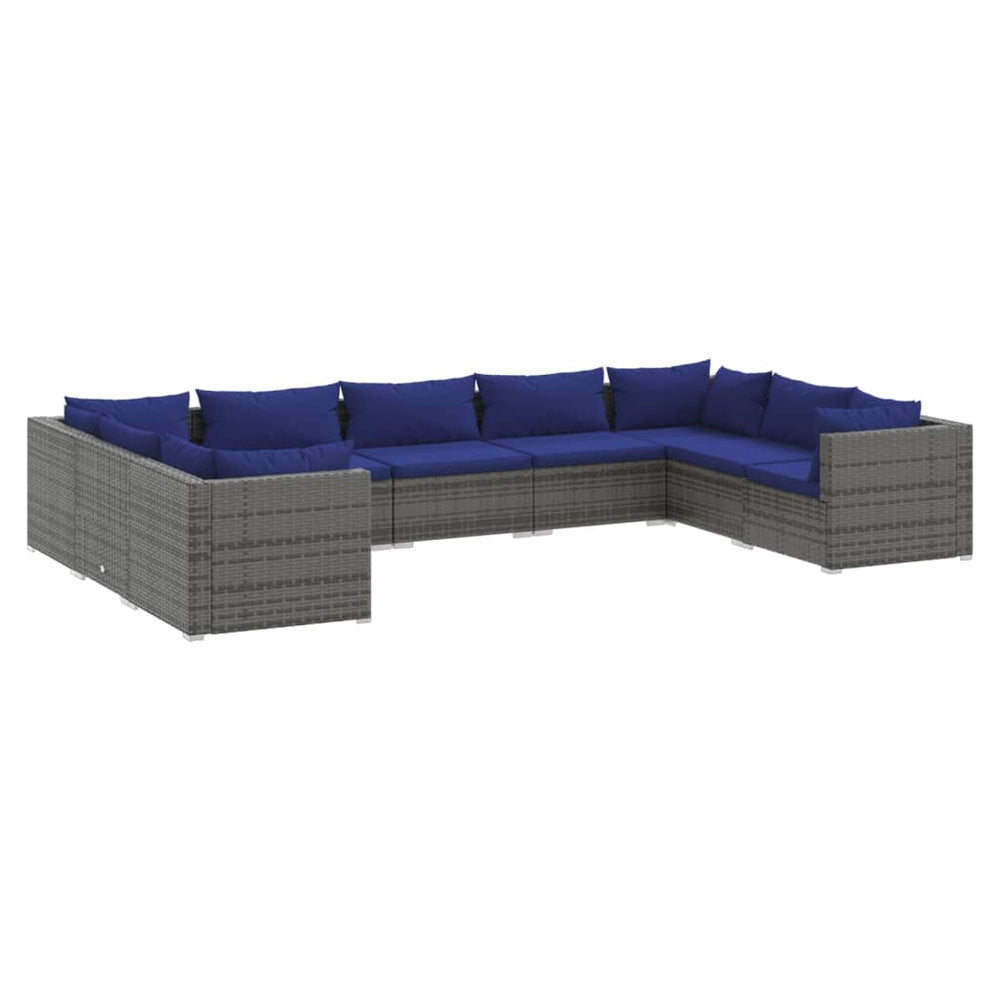 9-delige Loungeset met kussens poly rattan grijs MeubelReus