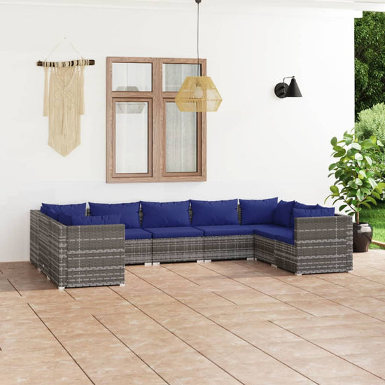 9-delige Loungeset met kussens poly rattan grijs MeubelReus