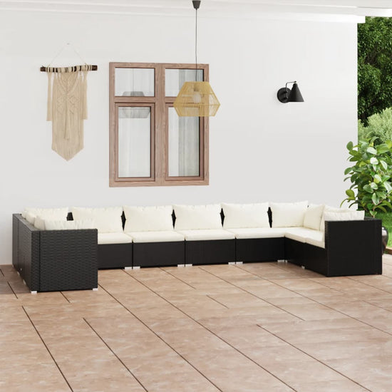 10-delige Loungeset met kussens poly rattan zwart MeubelReus