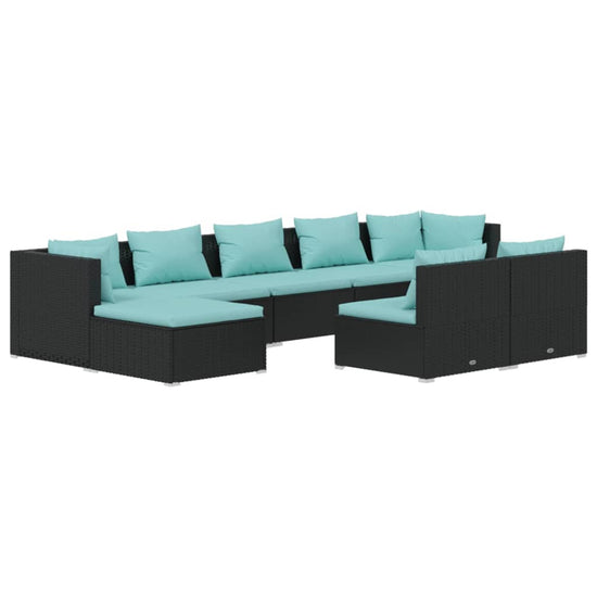 9-delige Loungeset met kussens poly rattan zwart MeubelReus