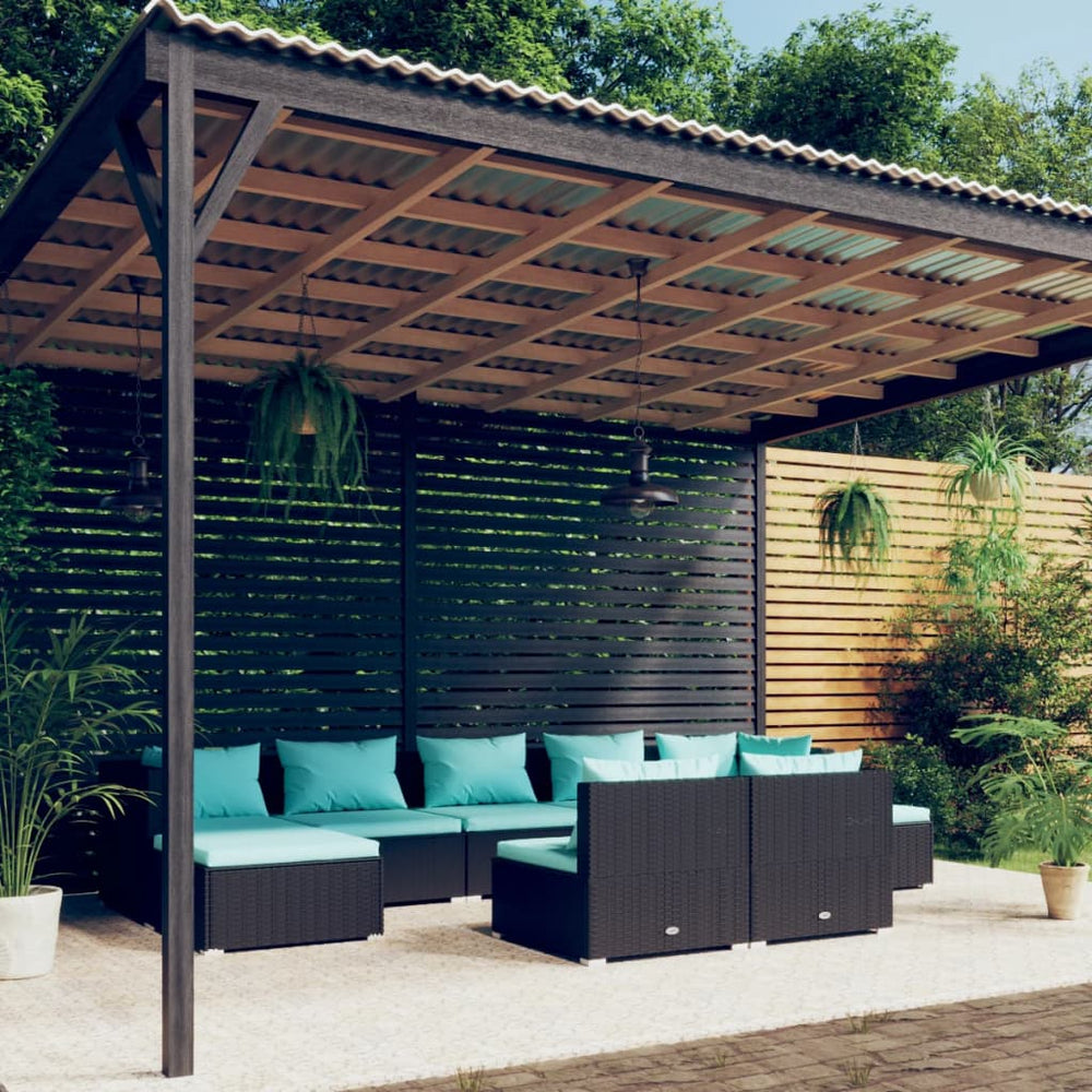 9-delige Loungeset met kussens poly rattan zwart MeubelReus