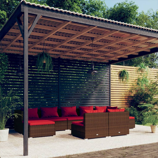 9-delige Loungeset met kussens poly rattan bruin MeubelReus