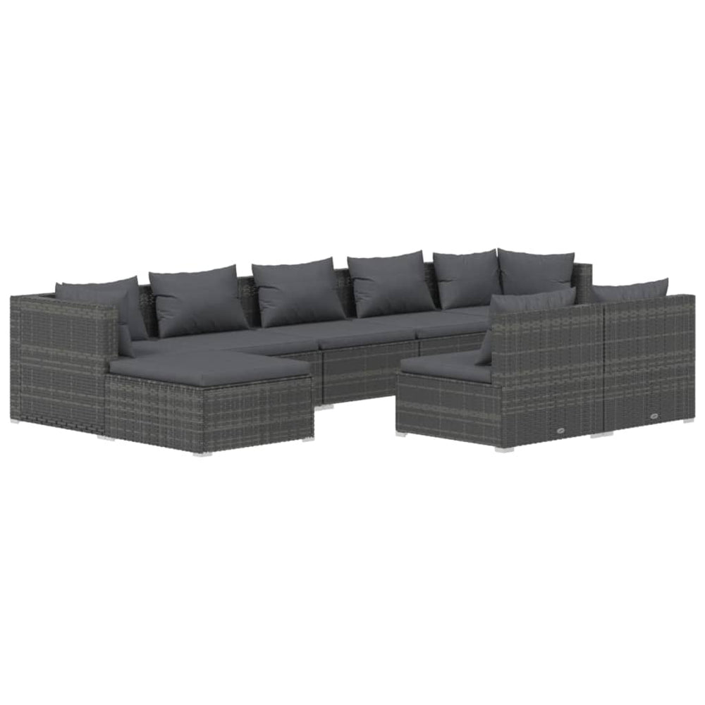 9-delige Loungeset met kussens poly rattan grijs MeubelReus