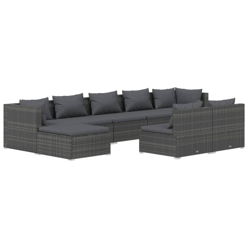 9-delige Loungeset met kussens poly rattan grijs MeubelReus