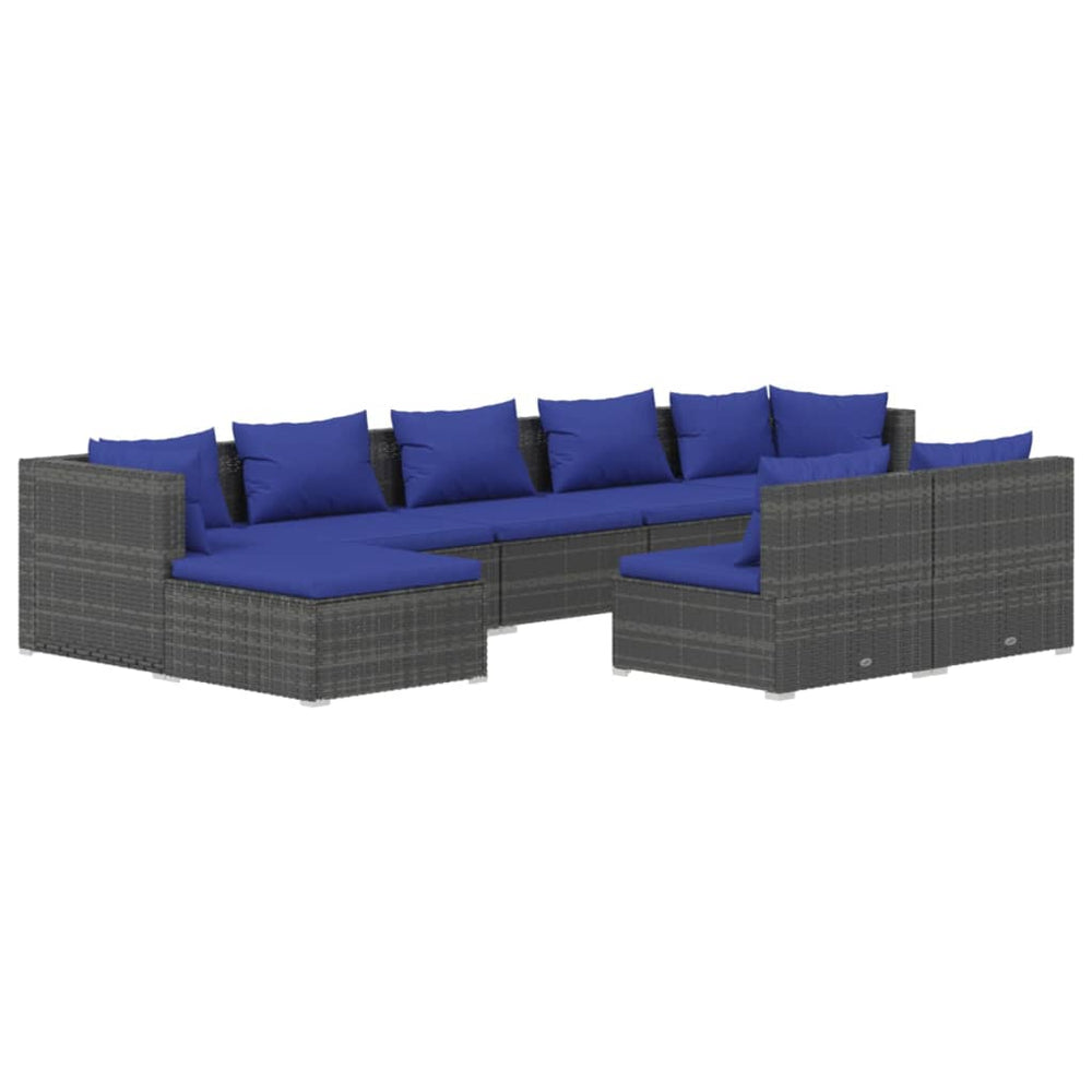 9-delige Loungeset met kussens poly rattan grijs MeubelReus