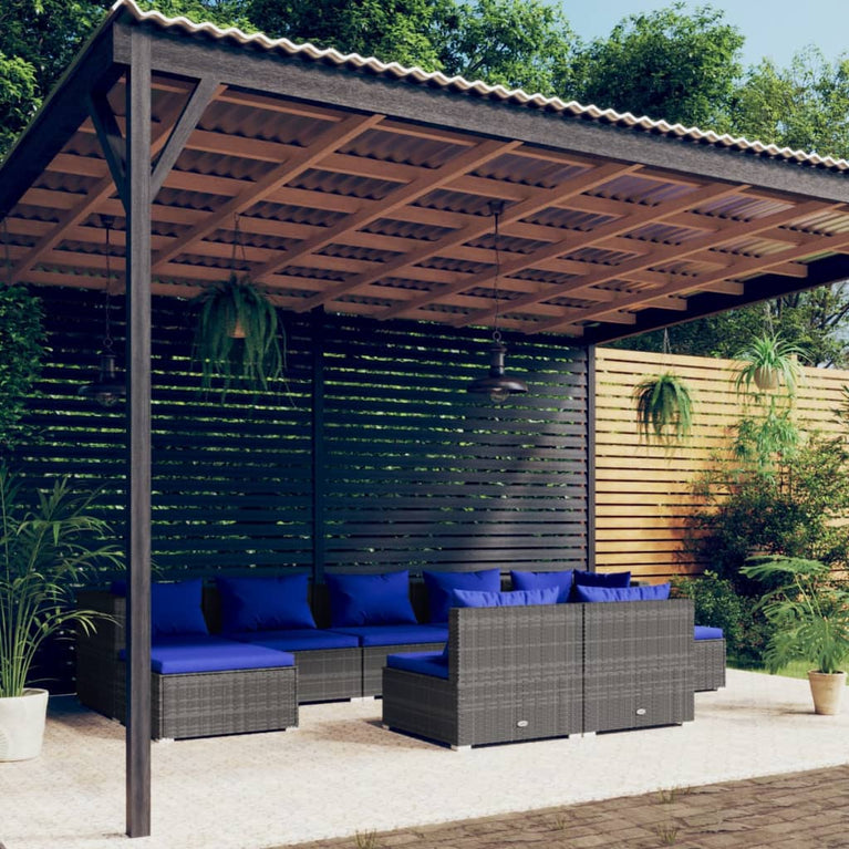 9-delige Loungeset met kussens poly rattan grijs MeubelReus
