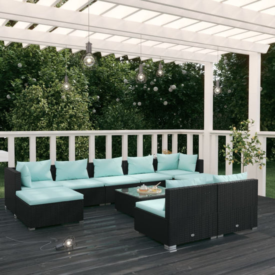 10-delige Loungeset met kussens poly rattan zwart MeubelReus