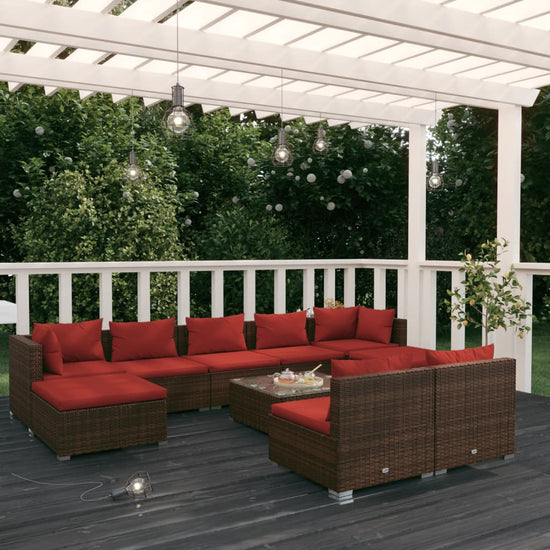 10-delige Loungeset met kussens poly rattan bruin MeubelReus