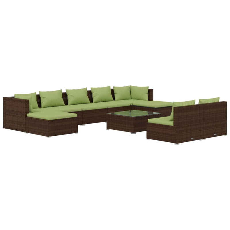 10-delige Loungeset met kussens poly rattan bruin MeubelReus