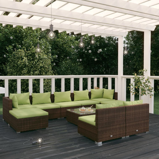 10-delige Loungeset met kussens poly rattan bruin MeubelReus