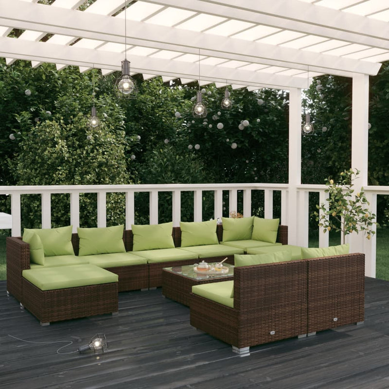 10-delige Loungeset met kussens poly rattan bruin MeubelReus