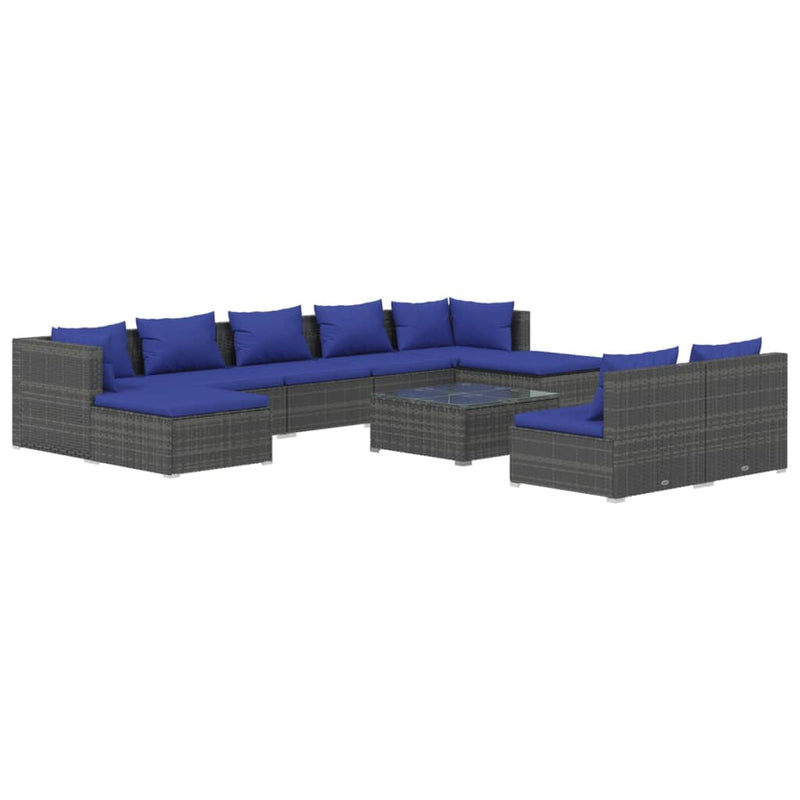 10-delige Loungeset met kussens poly rattan grijs MeubelReus