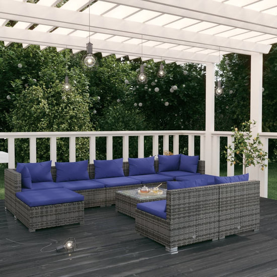 10-delige Loungeset met kussens poly rattan grijs MeubelReus