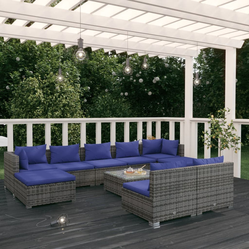 10-delige Loungeset met kussens poly rattan grijs MeubelReus